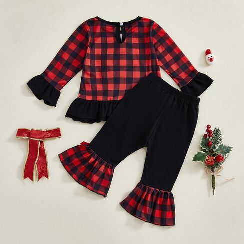 Kids Toddler Girl Halloween Outfit Plaid Pumpkin T-Shirts Pullover Sweatshirt Tops Flare Pants Set Fall Clothes in Saudi Arabia