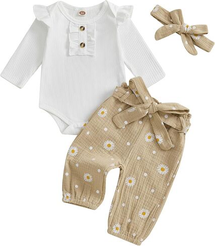 Kaipiclos Newborn Baby Girl Clothes Little Sister Outfit Long Sleeves Romper Pants Baby Clothes for Girls 0 3 6 12 18 Months in Kuwait