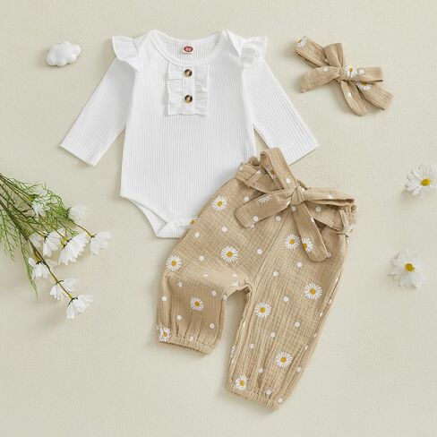 Kaipiclos Newborn Baby Girl Clothes Little Sister Outfit Long Sleeves Romper Pants Baby Clothes for Girls 0 3 6 12 18 Months in Kuwait