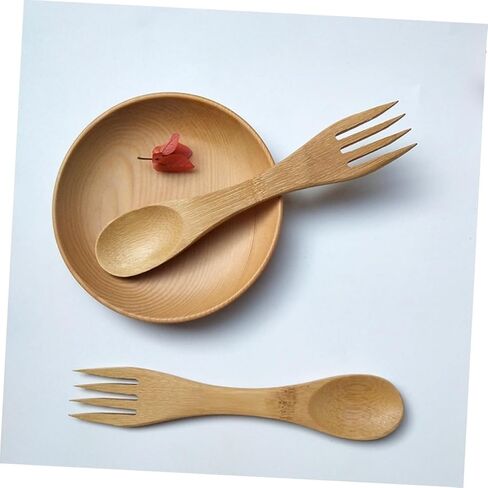 5pcs Bamboo Spork Combo Eco-friendly Boys and Girls Utensils Spoons Forks Recyclable for Cooking for Boys and Girls Lunch Box Accessories in Kuwait