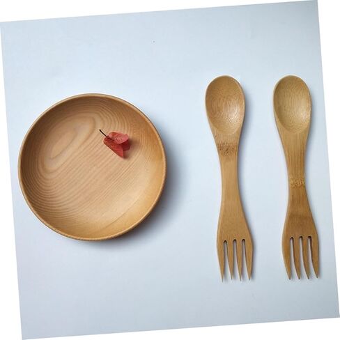 5pcs Bamboo Spork Combo Eco-friendly Boys and Girls Utensils Spoons Forks Recyclable for Cooking for Boys and Girls Lunch Box Accessories in Kuwait