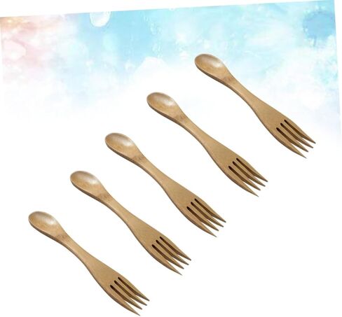 5pcs Bamboo Spork Combo Eco-friendly Boys and Girls Utensils Spoons Forks Recyclable for Cooking for Boys and Girls Lunch Box Accessories in Kuwait