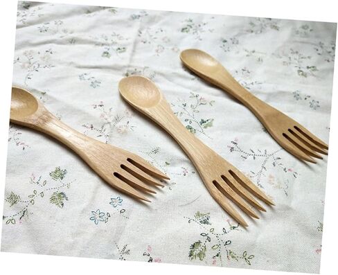 5pcs Bamboo Spork Combo Eco-friendly Boys and Girls Utensils Spoons Forks Recyclable for Cooking for Boys and Girls Lunch Box Accessories in Kuwait