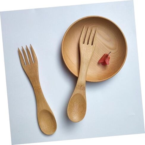 5pcs Bamboo Spork Combo Eco-friendly Boys and Girls Utensils Spoons Forks Recyclable for Cooking for Boys and Girls Lunch Box Accessories in Kuwait