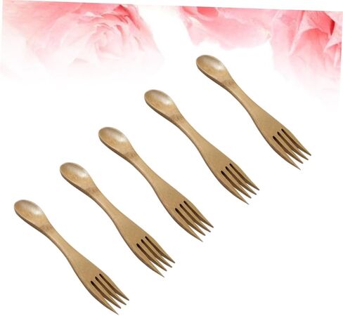 5pcs Bamboo Spork Combo Eco-friendly Boys and Girls Utensils Spoons Forks Recyclable for Cooking for Boys and Girls Lunch Box Accessories in Kuwait