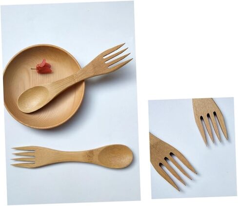 5pcs Bamboo Spork Combo Eco-friendly Boys and Girls Utensils Spoons Forks Recyclable for Cooking for Boys and Girls Lunch Box Accessories in Kuwait