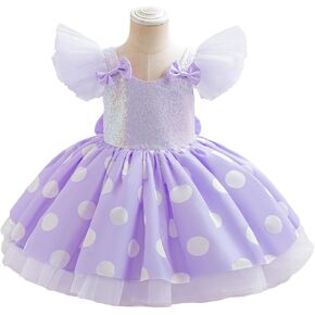 Baby Girl Tutu Dress Toddler Sequin Flutter Sleeves Princess Party Outfit with Polka Dots Tulle Bowknot Birthday Formal Dress in Saudi Arabia