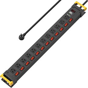CRST 12 Outlets Heavy Duty Power Strip Surge Protector with Individual Switches, Metal Mountable Power Strip with Cord Manager, 9FT, 1020J, 15A/1875W (Black+Yellow) for Garage, Workshop, Shop, Home in Kuwait