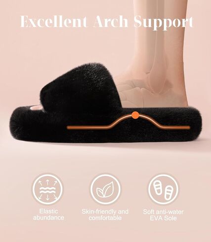 Ankis Womens’s Slippers Comfy Memory Foam House Open Toe Fuzzy Slipper Plush Indoor Outdoor Slide Furry Platform Fur Lined Shoes in Saudi Arabia