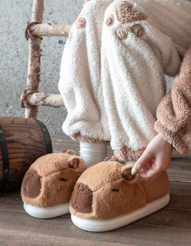 Capybara Slippers for Women Men,Cute Fluffy Animal Slippers,Warm Winter Wear Home Cozy Furry Soft Indoor Kawaii Shoes in Kuwait