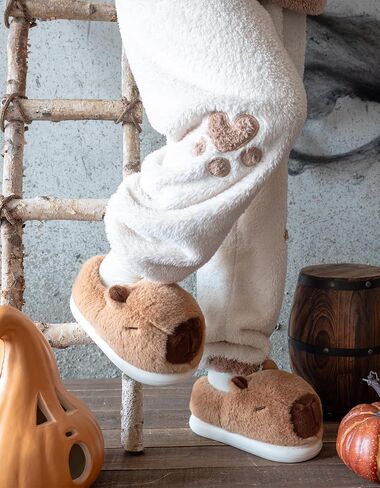 Capybara Slippers for Women Men,Cute Fluffy Animal Slippers,Warm Winter Wear Home Cozy Furry Soft Indoor Kawaii Shoes in Kuwait