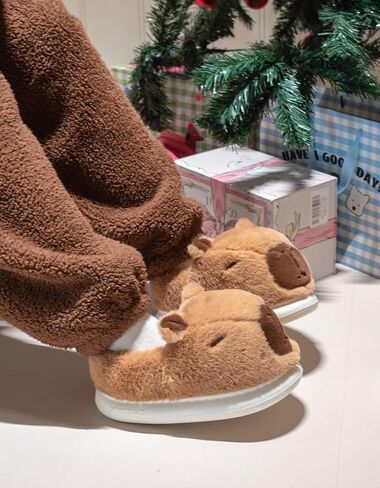 Capybara Slippers for Women Men,Cute Fluffy Animal Slippers,Warm Winter Wear Home Cozy Furry Soft Indoor Kawaii Shoes in Kuwait