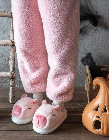 Capybara Slippers for Women Men,Cute Fluffy Animal Slippers,Warm Winter Wear Home Cozy Furry Soft Indoor Kawaii Shoes in Kuwait