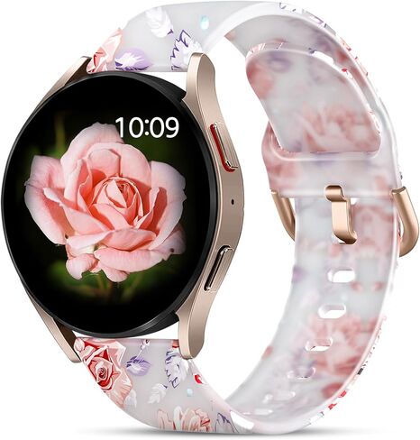 GEAK متوافق مع Samsung Galaxy Watch Bands 7 6 5 4 FE/Galaxy Watch 7 6 5 4 Bands 40mm 44mm, 20mm Silicone Band for Galaxy Watch 5 pro/Watch 4 6 Classic 42mm 46mm 43mm 47mm Women Pink Flower in Kuwait