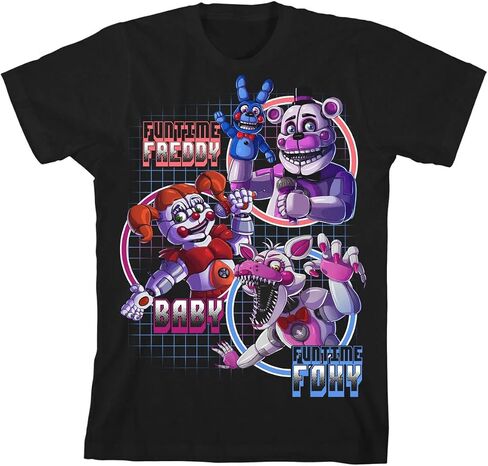 Five Nights Sister Location Funtime Freddy Foxy and Baby Boy's Black T-Shirt in Saudi Arabia