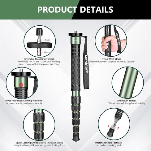 monopod monopod monopod monopod monopod monopod monopod monopod مع حقيبة تحمل مقبض عصا المشي ، لكاميل DSLR Canon Nikon Sony (Olive Green) in Saudi Arabia
