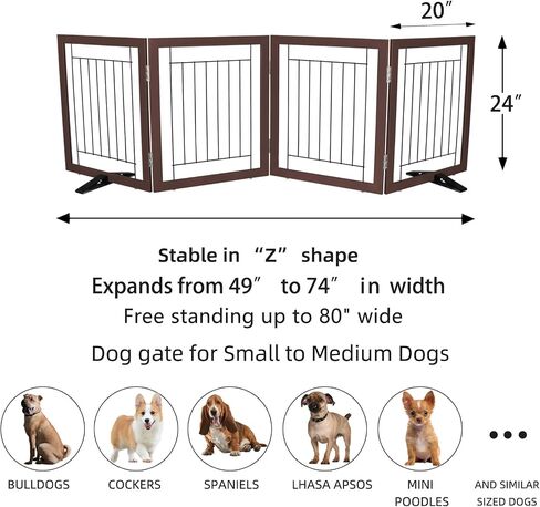 ZJSF Freestanding Dog Gate Indoor, Foldable Dog Fence for Doorways,Hallways or Stairs, Sturdy Wood Extra Wide Pet Gate with Support Feet,Black,24 "Height-3 Panels in Kuwait