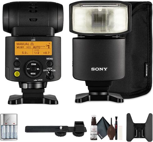 Sony HVL-F46RM Flash Wireless Flash-ضوء السرعة الخارجية مع TTL ، مزامنة عالية السرعة ، رطوبة/مقاومة للغبار ، ترتد ودوار | فلاش قوس | بطاريات 4x AA مع شاحن | طقم التنظيف in Saudi Arabia