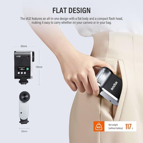 Godox IA32 Mini Flash Camera Iflash IA 32 ، Speedlite GN15 مع 8 مستويات طاقة 1/128-1/1 مضغوط وميضات حذاء محمولة ودورة يدوي لفوجي ، من أجل Nikon ، من أجل Sony (Godox IA32 Flash) in Saudi Arabia