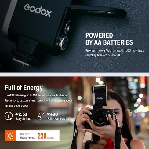 Godox IA32 Mini Flash Camera Iflash IA 32 ، Speedlite GN15 مع 8 مستويات طاقة 1/128-1/1 مضغوط وميضات حذاء محمولة ودورة يدوي لفوجي ، من أجل Nikon ، من أجل Sony (Godox IA32 Flash) in Saudi Arabia