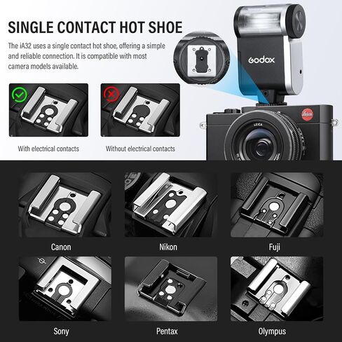 Godox IA32 Mini Flash Camera Iflash IA 32 ، Speedlite GN15 مع 8 مستويات طاقة 1/128-1/1 مضغوط وميضات حذاء محمولة ودورة يدوي لفوجي ، من أجل Nikon ، من أجل Sony (Godox IA32 Flash) in Saudi Arabia