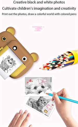 كاميرا Cartoon Smart Children Thermal Printing Digital Small Camera Camera Gift 2.4 بوصة ، 2400 واط ، وتصوير فوري (وردي) in Saudi Arabia