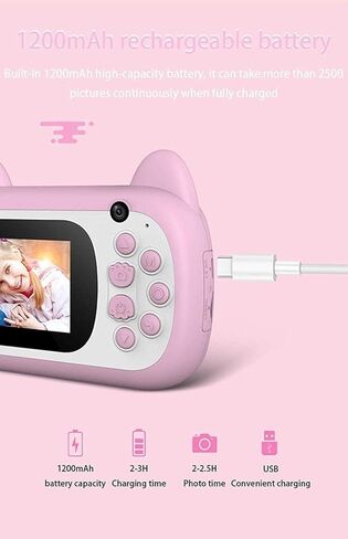 كاميرا Cartoon Smart Children Thermal Printing Digital Small Camera Camera Gift 2.4 بوصة ، 2400 واط ، وتصوير فوري (وردي) in Saudi Arabia