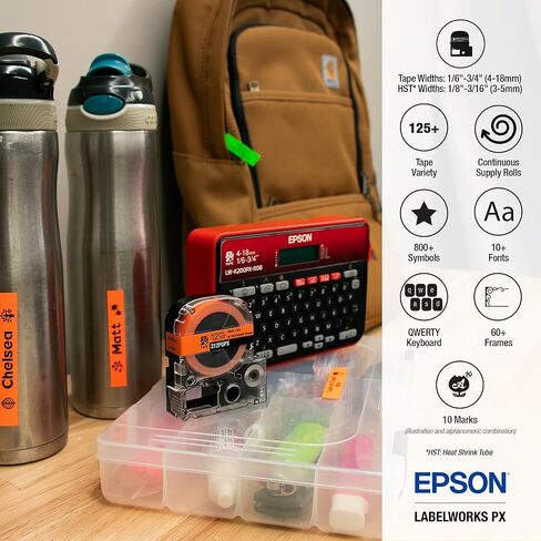 LABELWORKS Epson LW-K200PX-RDB صانع ملصقات لوحة مفاتيح QWERTY المحمولة للمنزل والهوايات - الحرف اليدوية والتنظيم والتخصيص - طابعة باللون الأحمر والأسود in Kuwait