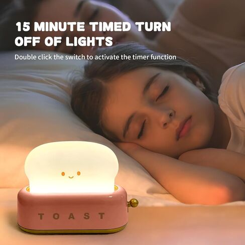 Cute Desk Decor Toaster Lamp – Adorable LED Toast Bread Night Light Rechargeable & Portable Gift for Kids/Teens/Girls – Desk Decor for Home & Christmas (Pink) in Saudi Arabia