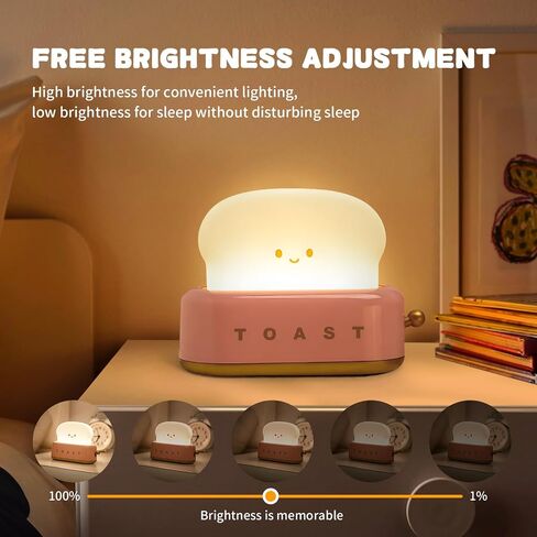 Cute Desk Decor Toaster Lamp – Adorable LED Toast Bread Night Light Rechargeable & Portable Gift for Kids/Teens/Girls – Desk Decor for Home & Christmas (Pink) in Saudi Arabia
