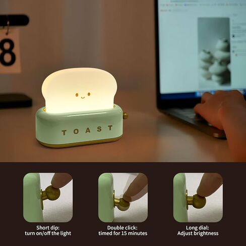 Cute Desk Decor Toaster Lamp – Adorable LED Toast Bread Night Light Rechargeable & Portable Gift for Kids/Teens/Girls – Desk Decor for Home & Christmas (Pink) in Saudi Arabia