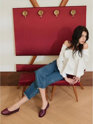 نساء الباليه المنسوجة من الجلد من الجلد منقوش جولة حذاء ماري جين مع فستان أزياء ربطة عنق على أحذية راقصة الباليه منخفضة الكعب in Kuwait