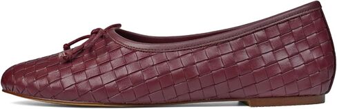 نساء الباليه المنسوجة من الجلد من الجلد منقوش جولة حذاء ماري جين مع فستان أزياء ربطة عنق على أحذية راقصة الباليه منخفضة الكعب in Kuwait