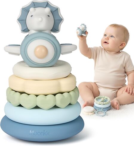 Moonkie Dinosaur Baby Toysing Toys | 7 قطع حلقات السيليكون للإغاثة التسنين | لعبة تعليمية للرضع والأطفال الصغار 6 أشهر+ | طفل ضروري in Kuwait