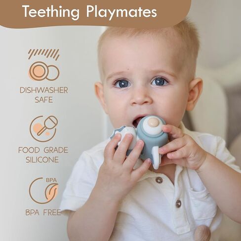 Moonkie Dinosaur Baby Toysing Toys | 7 قطع حلقات السيليكون للإغاثة التسنين | لعبة تعليمية للرضع والأطفال الصغار 6 أشهر+ | طفل ضروري in Kuwait