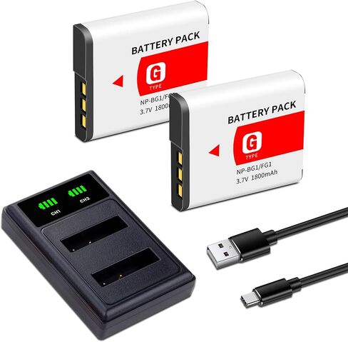 NP-BG1 NP-FG1 BG1 بطارية 2 عبارة مع شاحن متوافق مع Sony Cyber-Shot DSC W130 W210 W220 W230 W275 W290 W300 H10 H50 in Kuwait