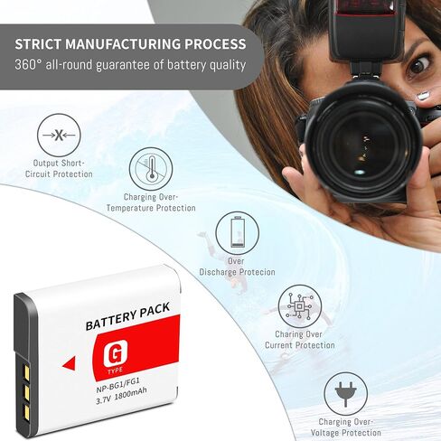 NP-BG1 NP-FG1 BG1 بطارية 2 عبارة مع شاحن متوافق مع Sony Cyber-Shot DSC W130 W210 W220 W230 W275 W290 W300 H10 H50 in Kuwait