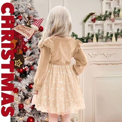 Toddler Christmas Dress Ruffle Long Sleeve Toddler Baby Girls Knee Length Tulle Velvet Dresses for Party Holiday in Saudi Arabia