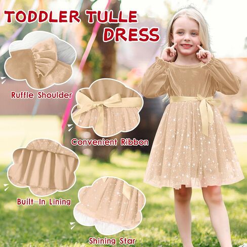 Toddler Christmas Dress Ruffle Long Sleeve Toddler Baby Girls Knee Length Tulle Velvet Dresses for Party Holiday in Saudi Arabia