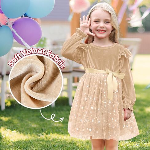 Toddler Christmas Dress Ruffle Long Sleeve Toddler Baby Girls Knee Length Tulle Velvet Dresses for Party Holiday in Saudi Arabia