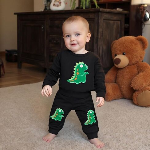 Nyapruwe Toddler Baby Boys Fall Winter Outfits Funny Print Top Pants Set | God Says I Am Long Sleeve Sweatshirt, Dinosaur/Animal/Construction Letter Pullover, Joggers Sweatpants, 12M-5T Warm Clothes in Saudi Arabia