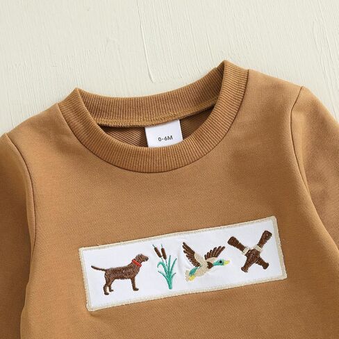 Toddler Baby Boy Clothes Duck Mallard Duck Embroidery Long Sleeve Fall Sweatshirt Pants Set Hunting Outfits in Saudi Arabia