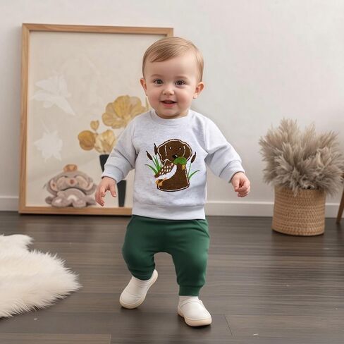 Toddler Baby Boy Clothes Duck Mallard Duck Embroidery Long Sleeve Fall Sweatshirt Pants Set Hunting Outfits in Saudi Arabia