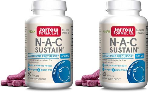 Jarrow Formulas N-A-C Sustain 600 mg - Antioxidant Amino Acid Supplement - 60 Sustain Tablets - Supports Liver & Lung Function - Precursor to Glutathione - 60 Servings (PACKAGING MAY VARY) in Kuwait