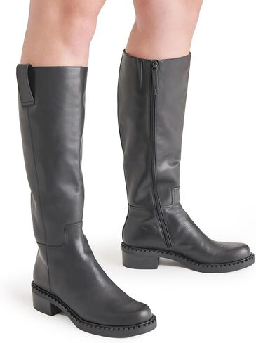 KaroNairy Women Knee High Boots Faux Leather Long Boots Low Chunky Heel Square Toe Side Zipper Fall Tall Boots in Kuwait