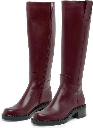 Karonairy نساء الركبة عالية الأحذية فو فو بأحذية طويلة منخفضة الكعب الكعك مربع سحاب سستة الجانب in Kuwait