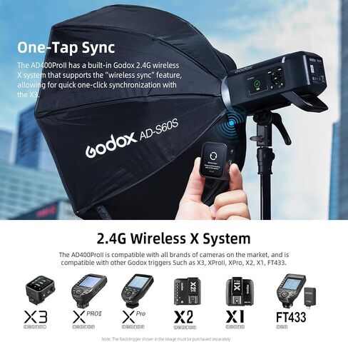 Godox AD400 Pro II Outdoor Flash Strobe, 400Ws Monolight with 2.4GHz Wireless X System, Bi-Color 30W Modeling Lamp, 1/27770s Flash Duration & 16-Color Indicators for Professional Photography in Saudi Arabia