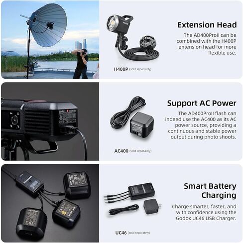 Godox AD400 Pro II Outdoor Flash Strobe, 400Ws Monolight with 2.4GHz Wireless X System, Bi-Color 30W Modeling Lamp, 1/27770s Flash Duration & 16-Color Indicators for Professional Photography in Saudi Arabia