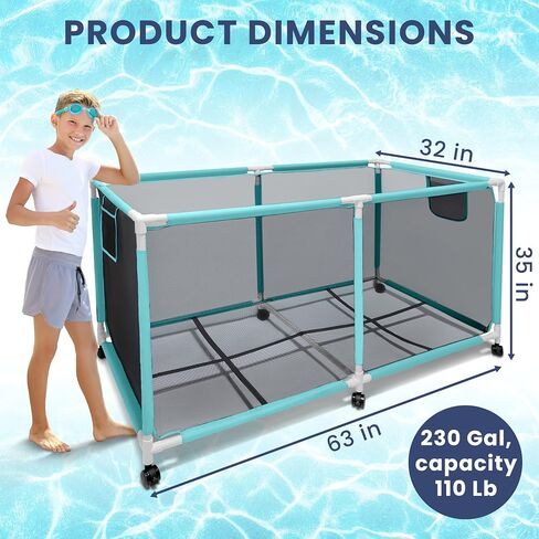 25 Gallon Small Blue Pool Storage Bin Mint – Compact Waterproof Mesh Organizer for Towels, Toys, Floats – Poolside Storage with Locking Wheels and Hooks - Rolling Net Basket for Patio, Yard in Saudi Arabia