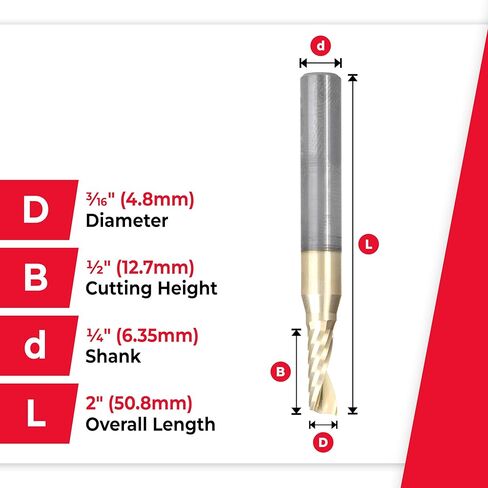 Amana Tool 57353-Z SC sciral o واحد من الناي المفرد المحسّن السطحي القطع الألمنيوم 3/16 D X 1/2 CH X 1/4 Shk x 2 inch طول جهاز التوجيه المطلي بـ ZRN طويل القامة in Saudi Arabia